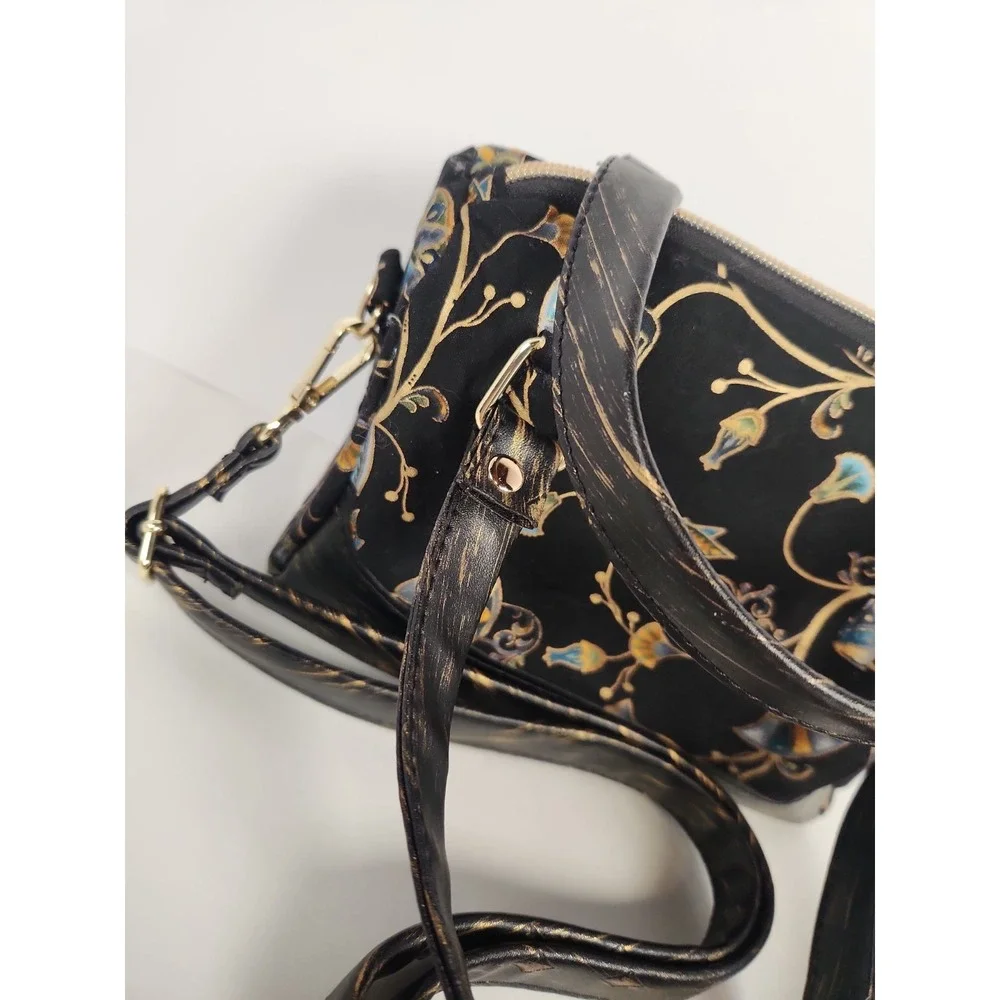 Egyptian Revival Lotus Satchel Handbag Art Nouveau Crossbody Purse Black Blue